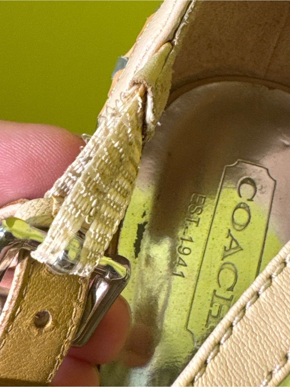 Coach Beige Woven Block Heel Sandals - Picture 8 of 11